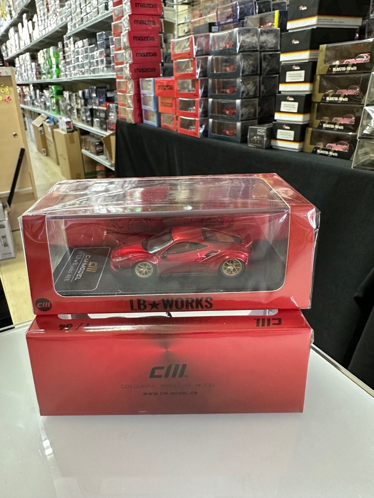 FERRARI 488 RED LBWK LB-WORKS 1/64 SCALE DIECAST CAR MODEL BY CM MODELS