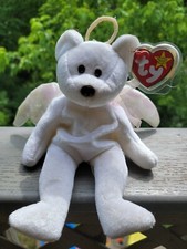 Retired TY HALO the angel bear Beanie Baby Rare With Brown Nose & Errors 1998