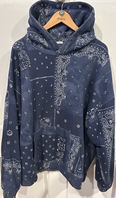 Abercrombie and Fitch Beige Soft A&F Blue Bandana Paisley Hoodie Oversized  XL