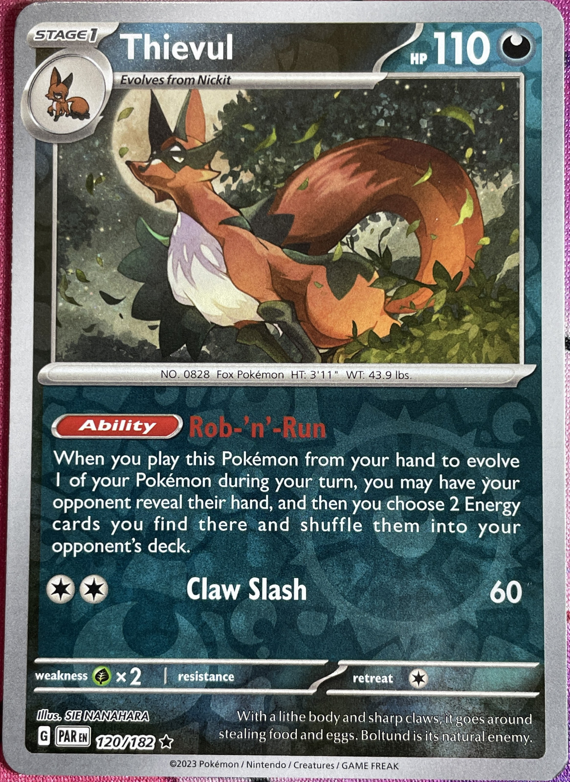 Thievul Reverse Holo Rare - 120/182 - Paradox Rift Pokemon 2023