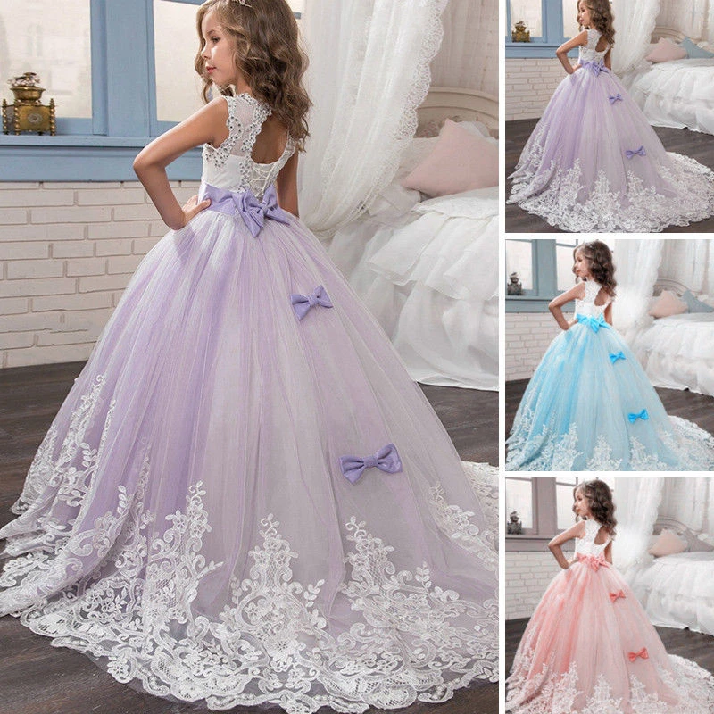 Wedding Flower Girl Dress Communion Party Prom Princess Pageant Bridesmaid Gown - Image 2 of 4