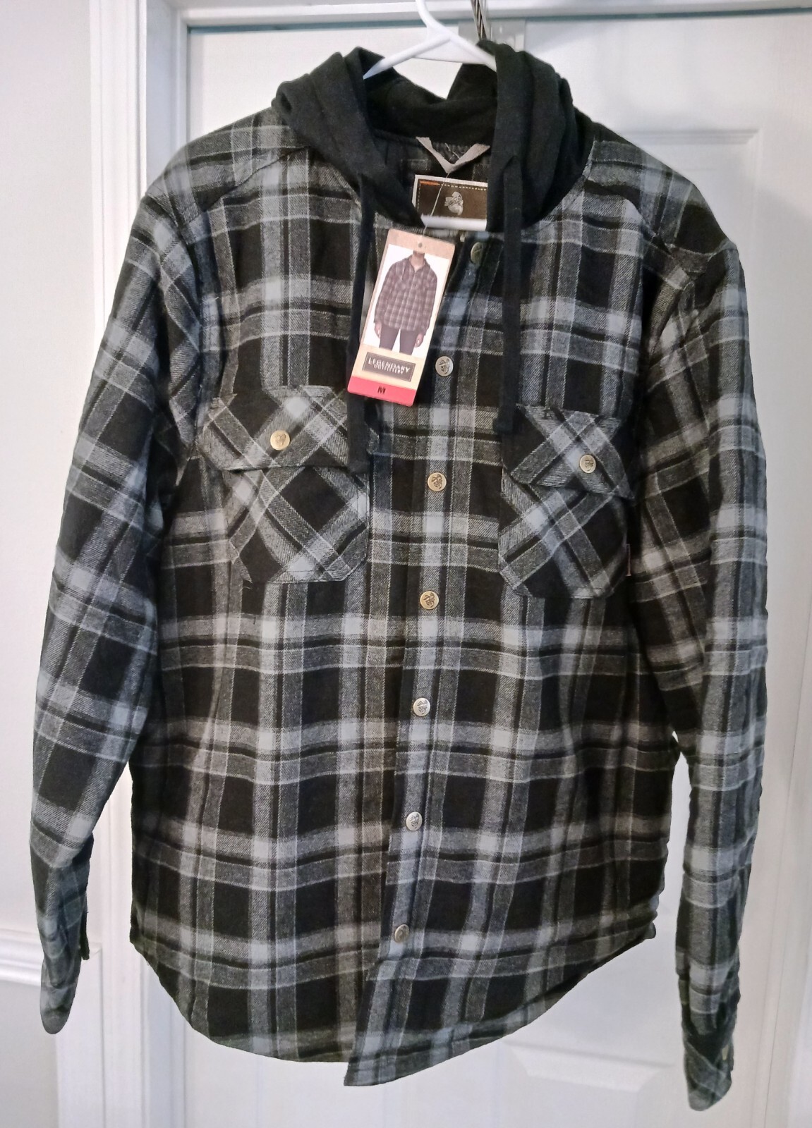 Legendary Outfitters Plaid Cotton Flannel Jacket Fleece Hood Men's Medium Shirt