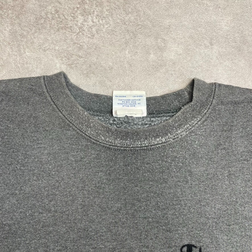 Champion Sweatshirt Mens Y2K Script Logo Pull Over Jumper, Grey, XL image 4