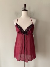 NWT Linea Donatella Sz S Lace Chiffon Chemise Nightgown  Thong 2 pcs Set
