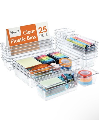 Lifewit 25 PCS Drawer Organizer Set Clear Plastic Desk Dividers 