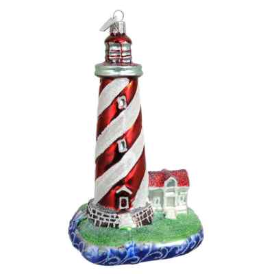 Red & White Glass Lighthouse Ornament