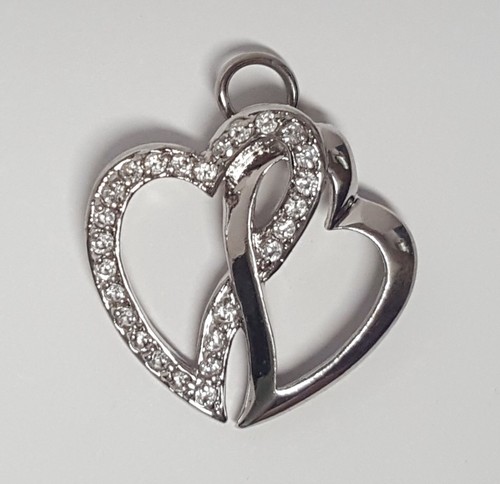 Ciondolo due cuori argento sterling strass accenti intrecciati coppia amore - Foto 3 di 16