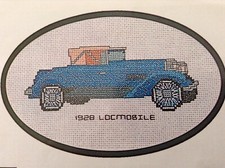 Locomobile counted cross stitch magazine pattern, Aida & floss lot