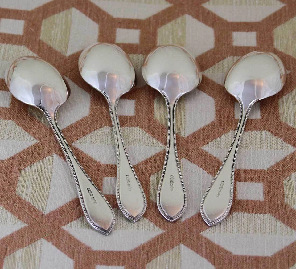 Juego de 4 cucharas de postre vintage de plata de ley, cuentas finas Foto 4 de 4