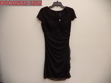 DJ Jaz Women Black Lace Glitter V-Neck Scalloped Ruched Dress, 10 749709938091