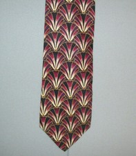 Hunting Horn FAN DESIGN Burgundy Black White Silk 57" Neck Tie made in USA #230