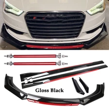 Glossy Black Strut Rod Front Bumper Lip Spoiler Splitter For Audi Body Kit