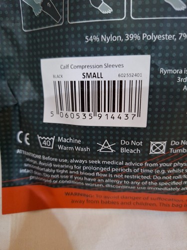 RYMORA-1 Pair Unisex Calf Compression Sleeves-New In Package- Small - Afbeelding 5 van 5