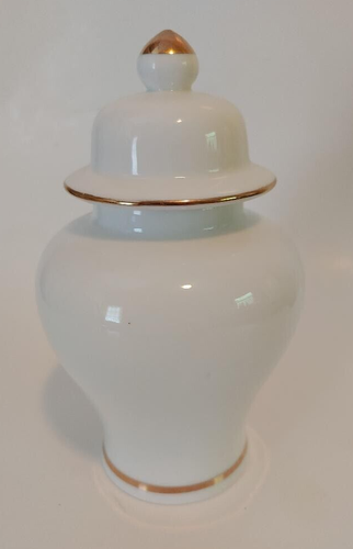 Gorgeous Ginger Jar with bronze colored lilies and green leaves with gold trim - Picture 6 of 12