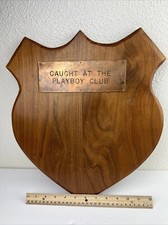 HUGH HEFNER BUNNY WOOD HANDMADE PLAQUE CAUGHT AT THE PLAYBOY CLUB PICTURE