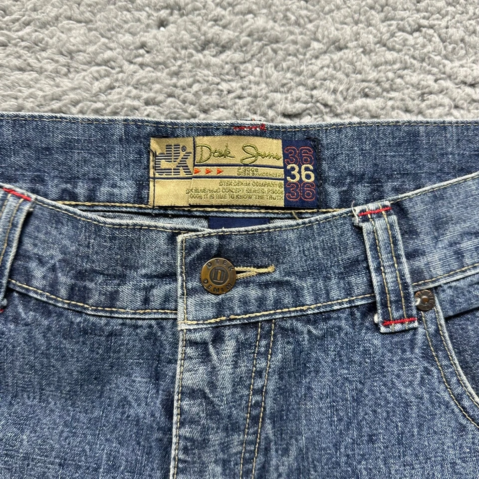 Jeans masculino vintage D-Tek 36x34 azul jeans folgado desbotado perna aba rolo - Imagem 3 de 4
