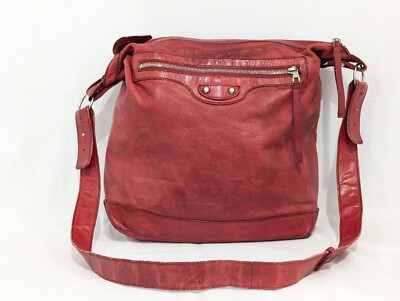 #ad BALENCIAGA The Day Classic Red Leather City Shoulder Bag 272409 Authentic