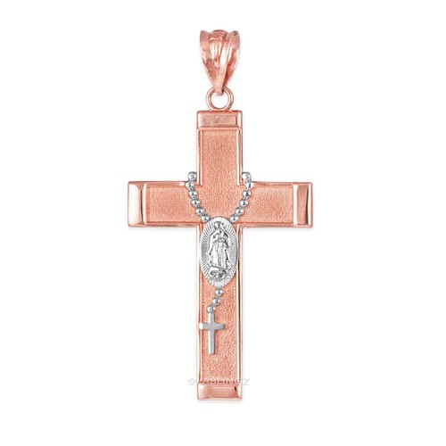 Gold Guadalupe Latin Cross Rosary Pendant Necklace - Picture 25 of 26