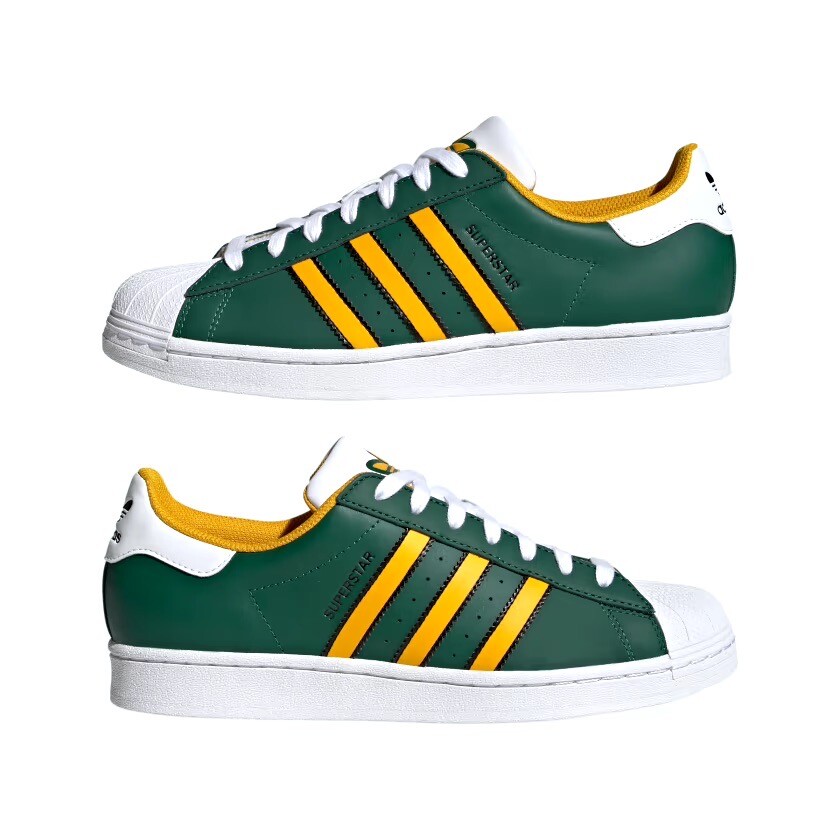 Size 9.5- Adidas Men's Superstar Shoes, Collegiate Green/Crew