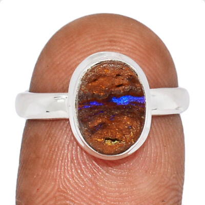 Natural Boulder Opal - Australia 925 Sterling Silver Ring Jewelry s.7 CR50761