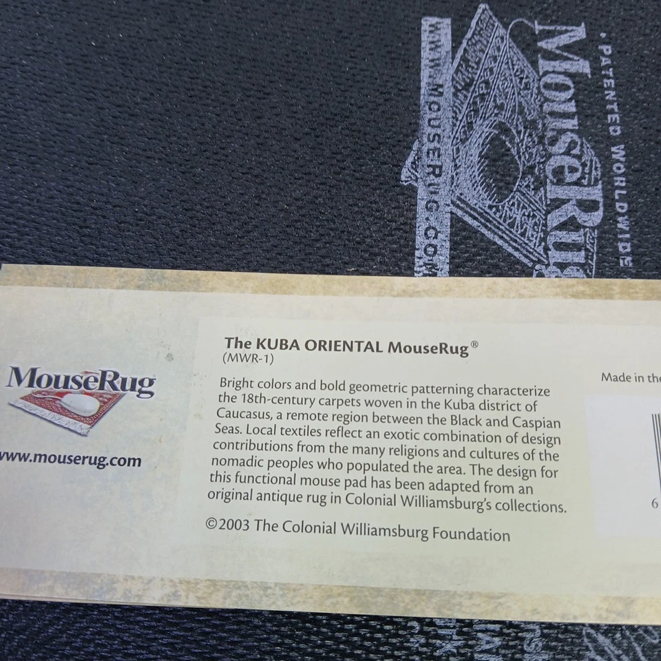 Vtg Mouse Rug 10" X 7" - Computer Mouse Pad "The KUBA Oriental" Williamsburg - Image 2 of 3