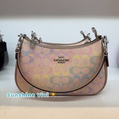 バッグ Old COACH Tern Rock bi-color shoulder NWT Coach Teri Shoulder Bag In Rainbow Signature Canvas CDA91 Sand