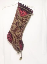 Villa Bacci Luxury Christmas Stocking Velvet Tapestry Style 24" Gold Burgundy