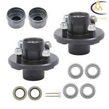 Set of 2 Trailer Hub Kits W/ Bearings 4 on 4'' For 2000 lbs 1'' Spindle Axle