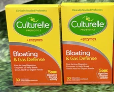 (2) Culturelle Probiotics + Enzymes Bloating Gas Defense 30 Ct Exp 07/26