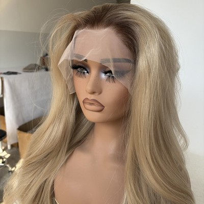 Ombre Blonde Natural Synthetic Hair Lace Front Wigs Long Straight