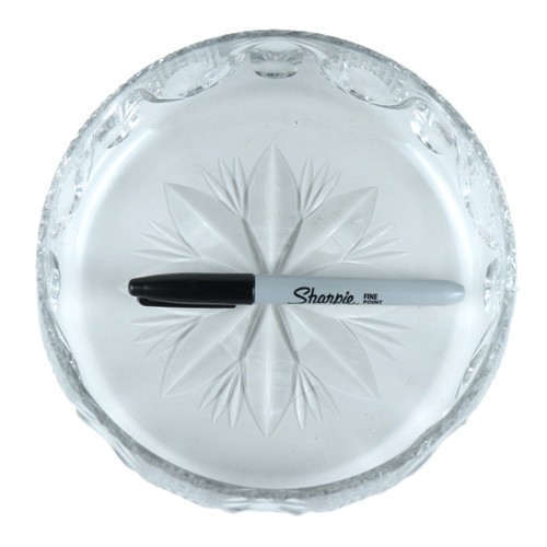 Vintage Lausitzer Cut Crystal Bowl 7.25" German Starburst Leaf Scroll Design - Picture 3 of 6