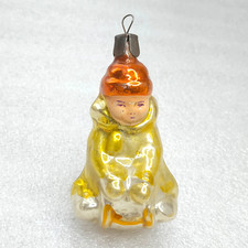 Vintage Glass Soviet Christmas Ornament USSR Xmas Tree Decor Kid on Sled 1950s