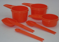 Tupperware Bright Orange Replacement Lot 1/3 2/3 & 3/4 Measuring Cups + 3 Spoons