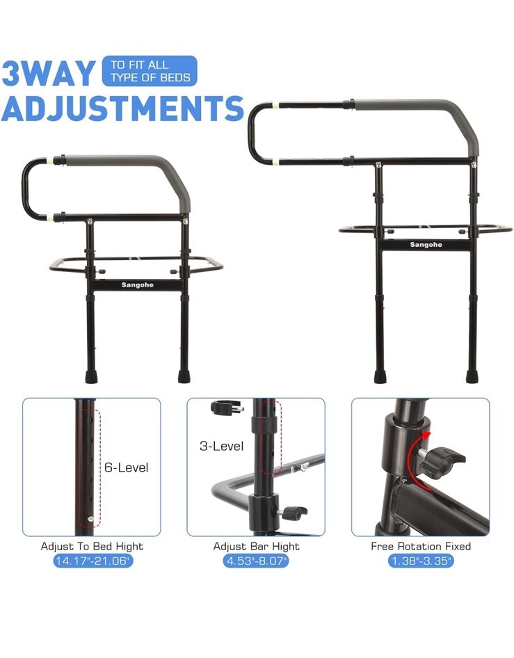 Sangohe Bed Rail for Elderly, Bed Assist Grab Bar Handle with Storage Pocket