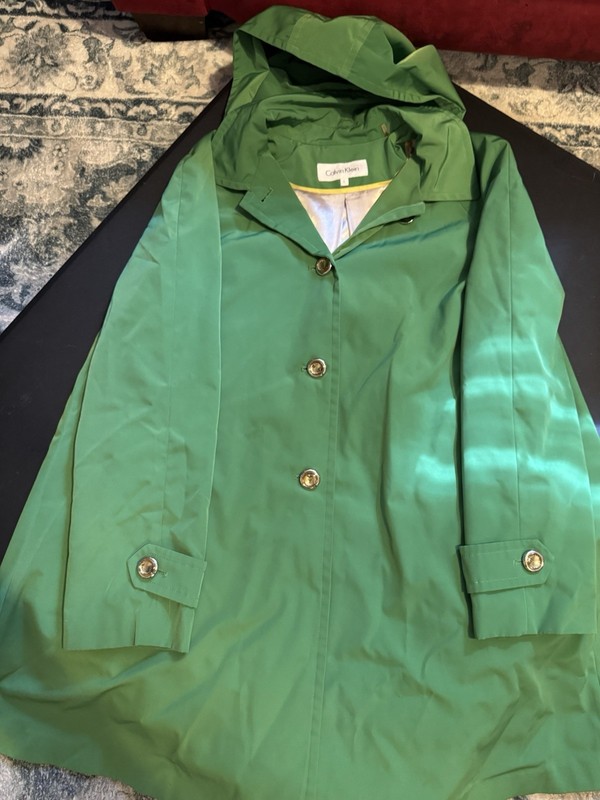 Calvin Klein Women's Kelly Green Hooded Trench Coat Jacket Sz L
