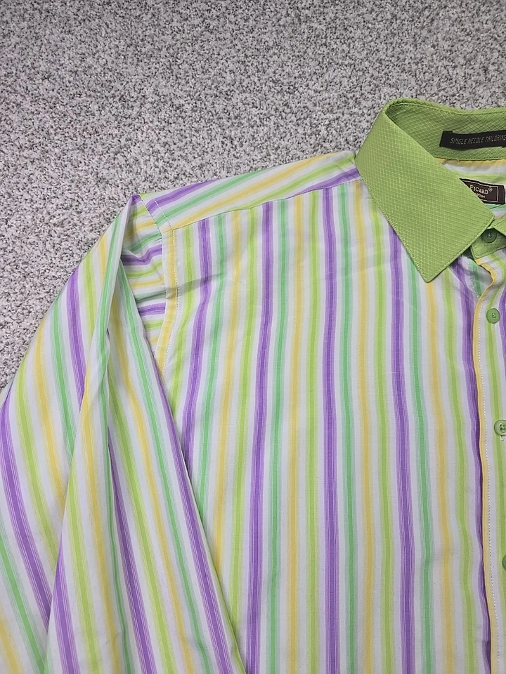 Henri Picard 衬衫男式 17.5 34/35 条纹长袖单针裁缝 — 第 2/4 张图片