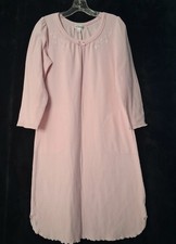 Vintage Miss Elaine Pink Long Sleeve Waffle Knit Nightgown Pockets Small