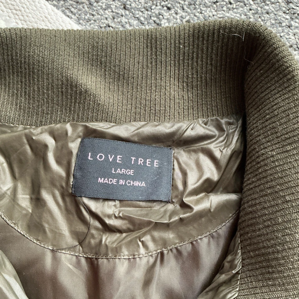 Love Tree Juniors Large Olive Green Puffer Vest Full Zip Pockets Mock Neck - Image 2 of 3