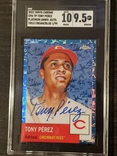 Tony Perez 2022 Topps Chrome Platinum Anniv. Auto 01/99 Toile Cream/Blue SGC 9.5