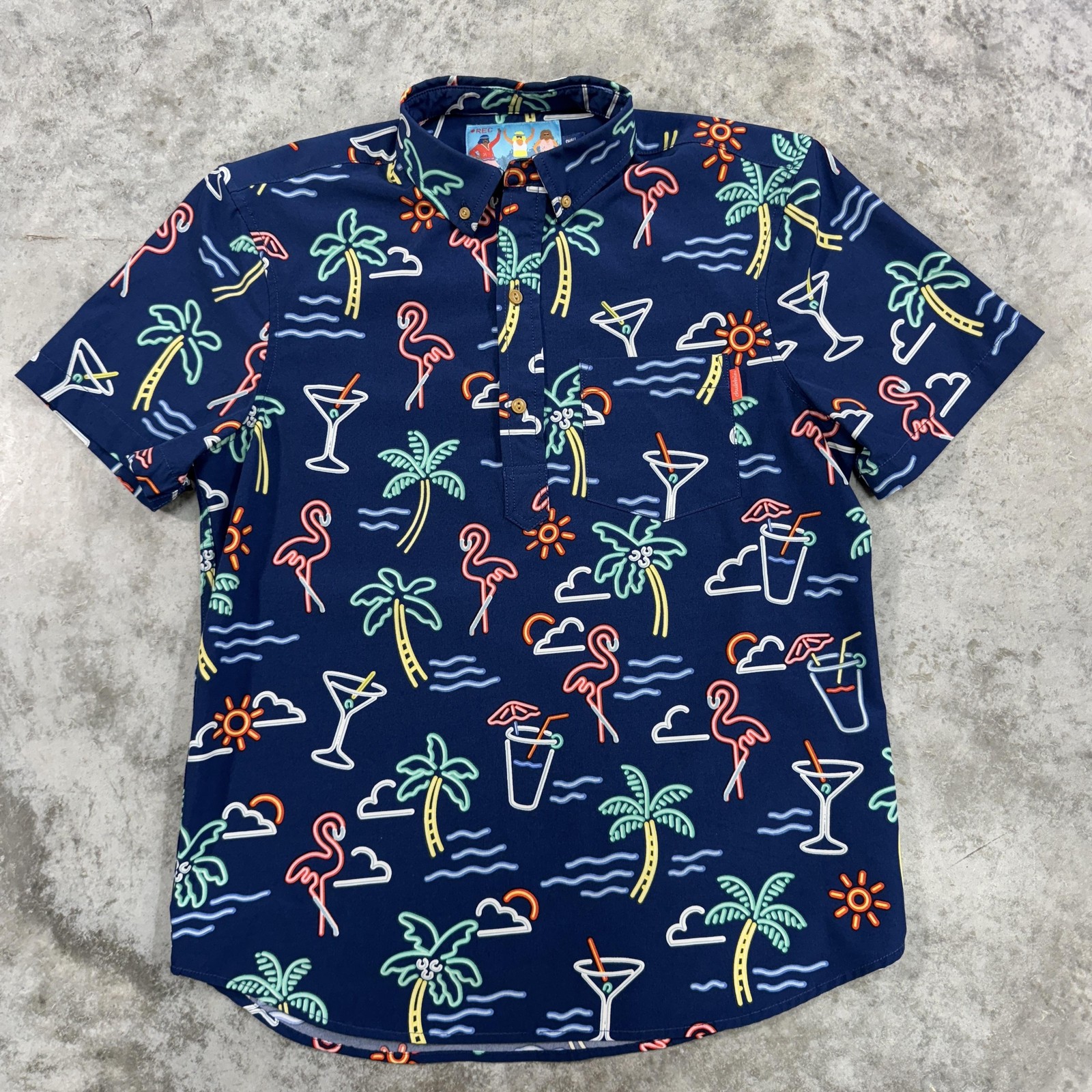 Chubbies Shirt Mens Small Tropical Flamingo Palm Tree Cocktail Summer Fun Casual