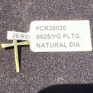 Authentic 10k yellow gold plated 925 Sterling Silver Natural Diamond Cross Pendant