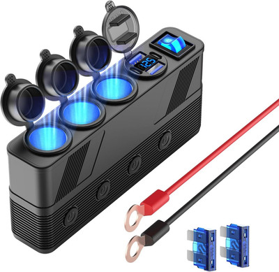 12V 24V Car Charger Socket Splitter with 10FT/3M Cable, 3 Cigarette Lighter Sock