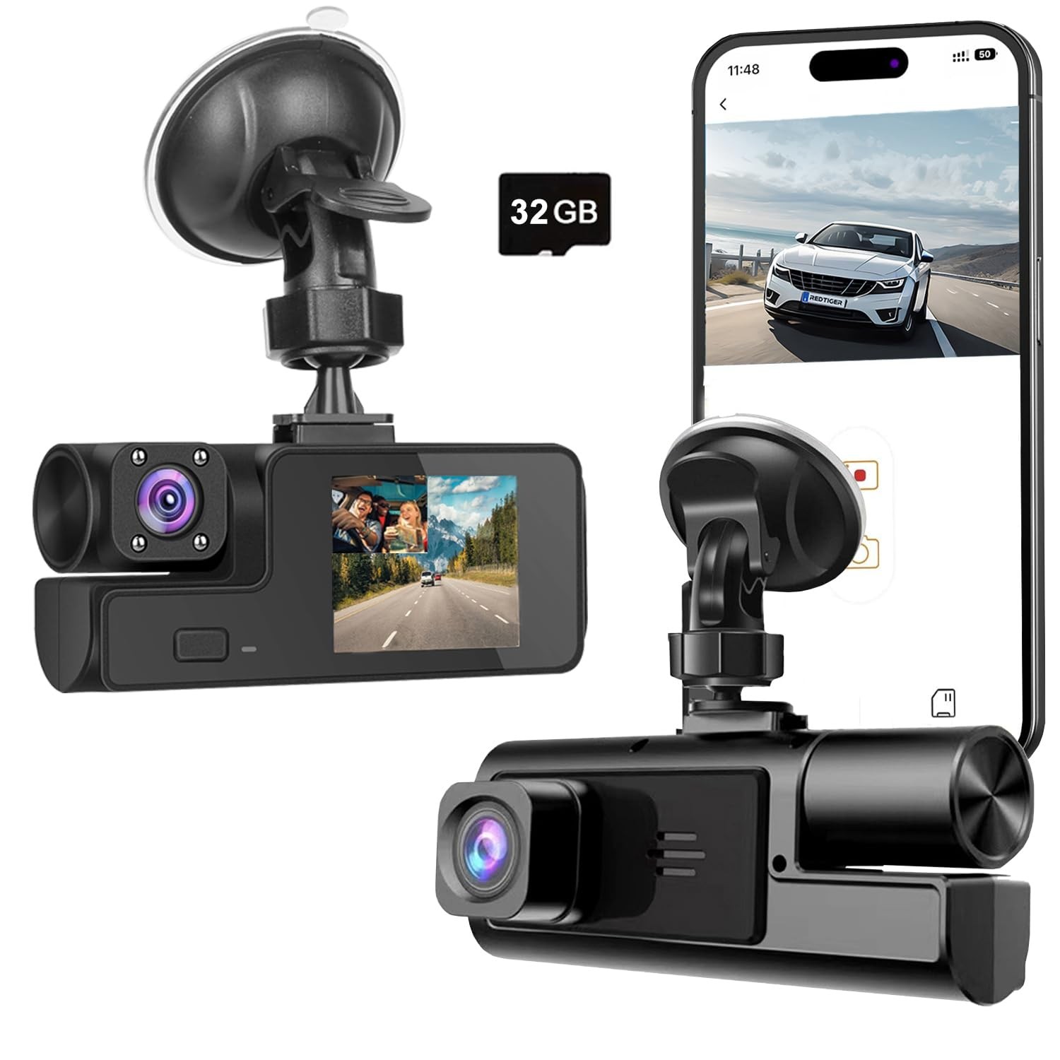 WiFi 1080P Dual Dash Camera for Car Front and Inside Dashcam