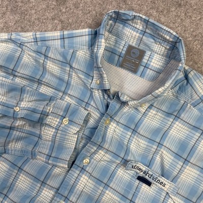 Vineyard Vines Harbor Shirt Mens Button Down L Blue Plaid Long Sleeve Fit Prep