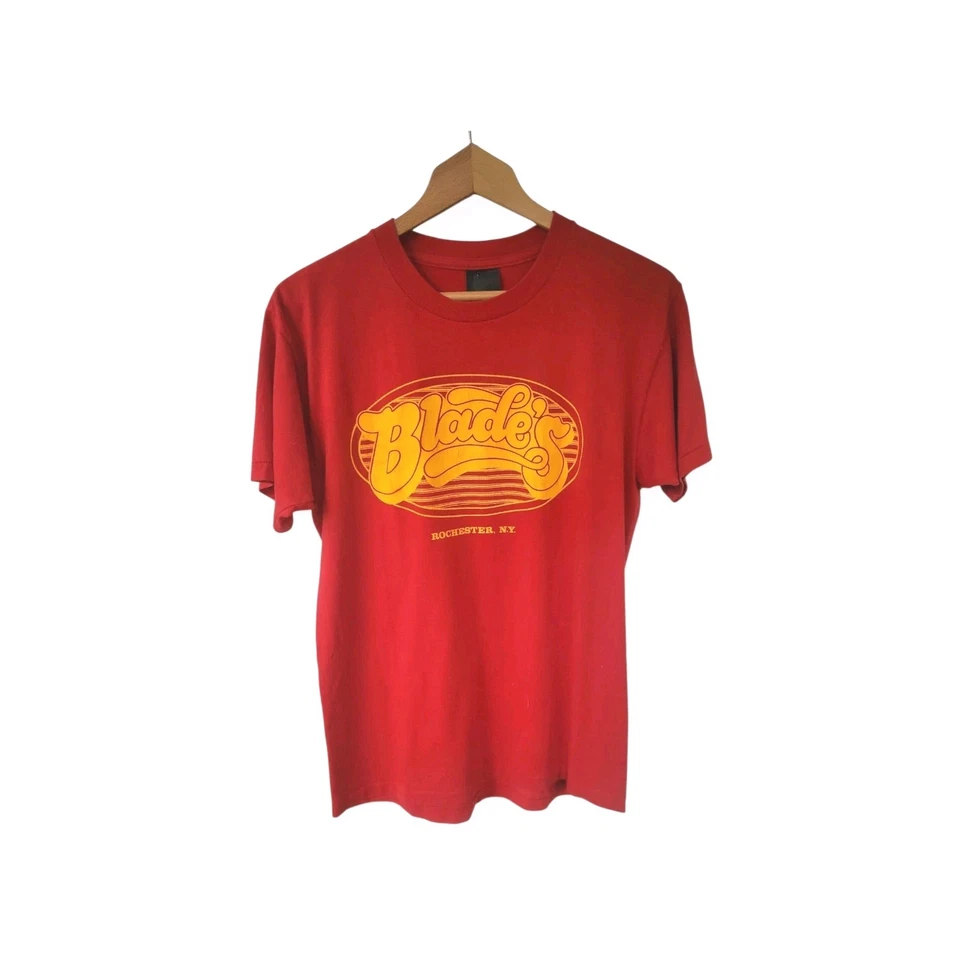 Camiseta unisex vintage 1985 Blade's Rochester N.Y. barra roja y amarilla M/L Foto 2 de 4