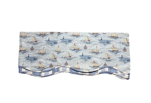 Waverly Fairfield Mariners Voyage Valance Short Curtain Blue Scalloped Nautical - Picture 4 of 5