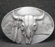 XA23163 NOS VINTAGE 1989  BUFFALO SKULL  ANIMAL ARTWORK PEWTER BELT BUCKLE