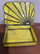 vintage Shell stained glass hinged Trinket Box yellow