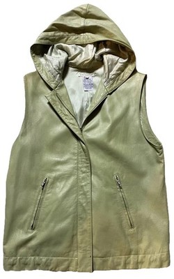 Italian Leather Vest Babe Didrikson Light Green Size Large Golf Hooded