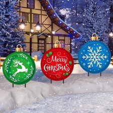 3 Pack Metal Christmas Yard Signs Decor Xmas Yard Stakes Outdoor with Stakes ...